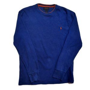 Polo Ralph Lauren Sweater Men Large Blue Orange Long Sleeve Pullover Cotton Pony